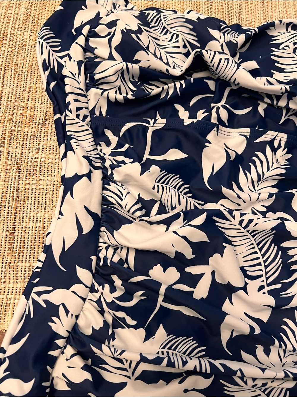 Navy & White Tropical Halter One-Piece Swimsuit - Picture 4 of 5